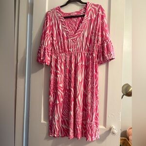 Lily Pulizter Pink and White Dress V Neck